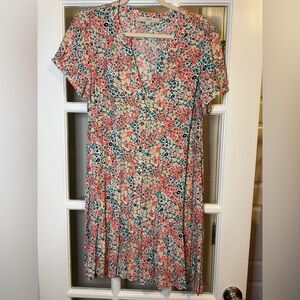 Floral Button-Front Summer Dress in Coral and Cream